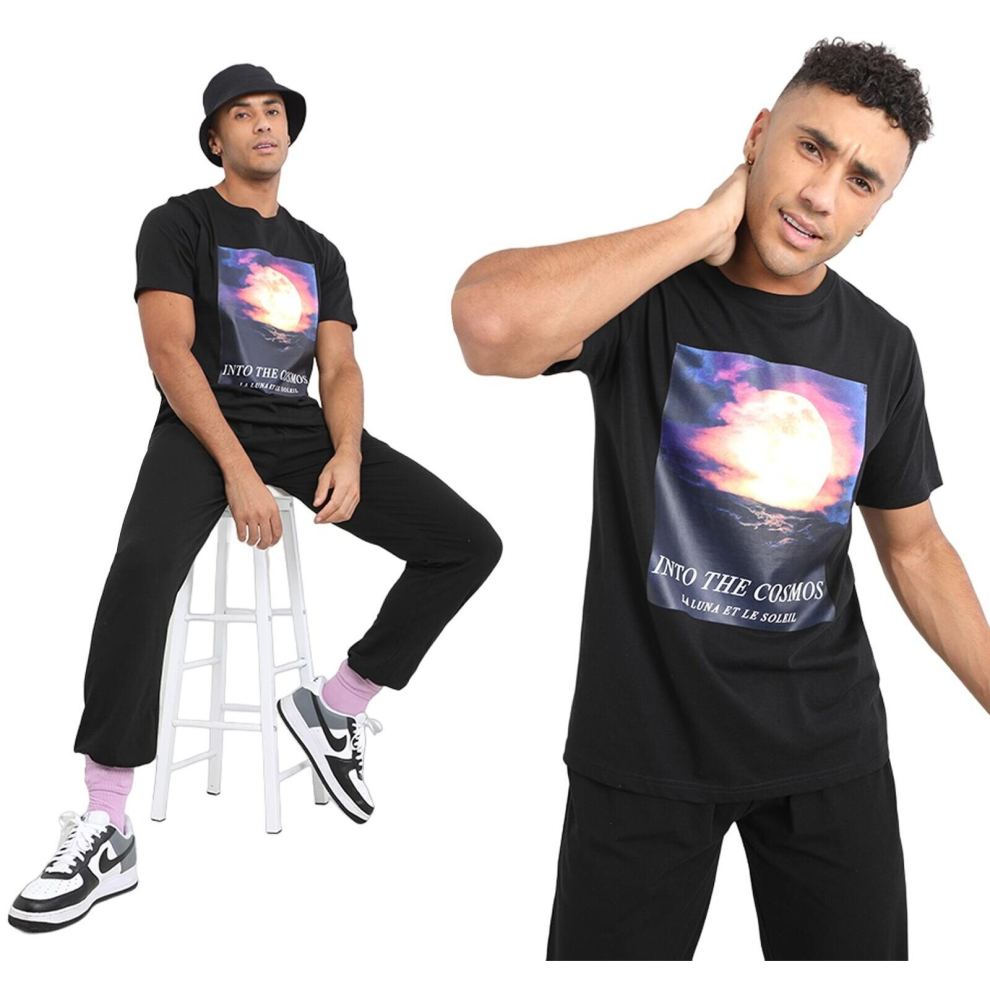 (XL) Men 2Pcs PyjamaSet Shortsleeve Top Pant LoungeWear