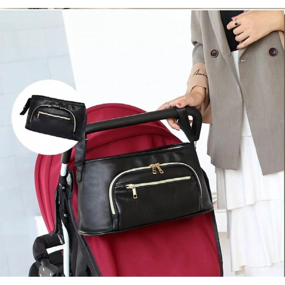 Portable Infant Bag Lightweight PU Leather Nappy Bag Mommy Diaper Organizer for Baby Stroller Accessories with Hooks