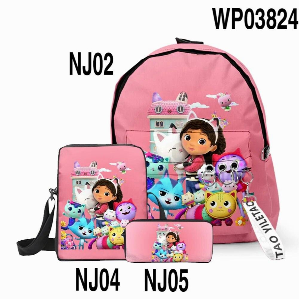 3pcs/set Gabby Puppenhaus Cartoon Schule Taschen Rucksäcke Schultasche Handtasche Pencil Box Kinder Laptop Rucksäcke Figur Spielzeug