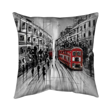 26 x 26 in. Black & White Street with Red Bus-Double Sided Print Indoor Pillow