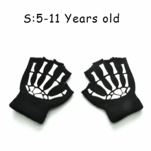Knitting Gloves for Parent-child Solid Acrylic Half Finger Glove Human Skeleton Head Gripper Print Cycling Non-slip Wrist Gloves