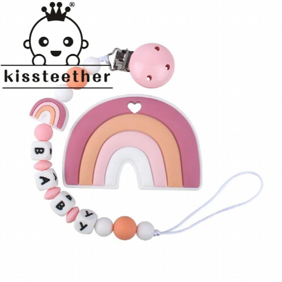 Kissteether Silicone Rainbow Teether Pacifier Chain Silicone Teether Baby Shower Gift Teething Necklace Silicone Beads BPA