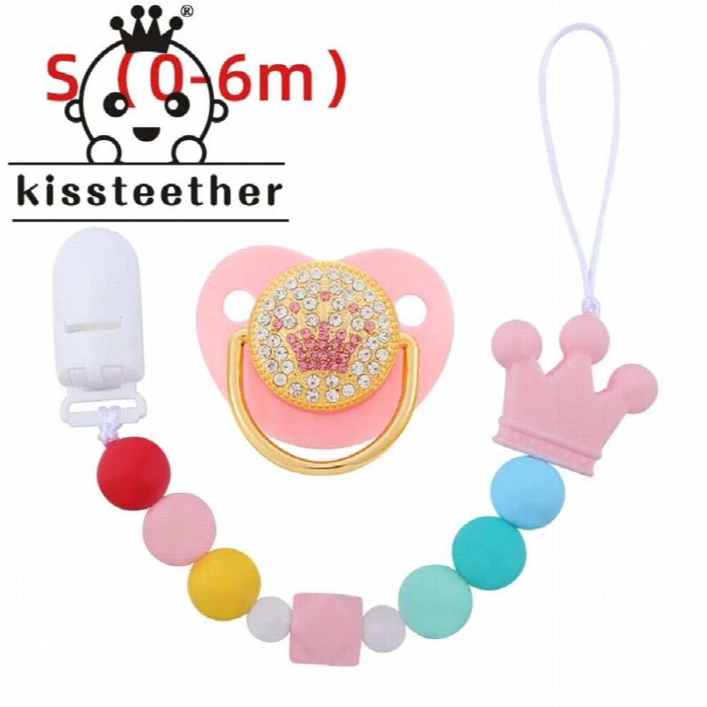 Kissteether Baby Products Crown Pacifiers To Soothe The Baby Silicone Crown Beads Bite Pacifier Chain Anti-Dropping Set Toy
