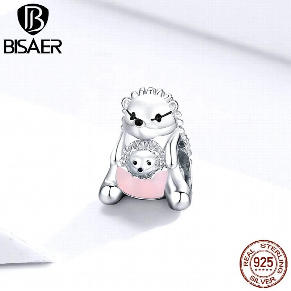 Hedgehog Mother & Kids Charms 925 Sterling Silver Pink Enamel Pendant Animal Beads For DIY Bracelet Necklace EFC239