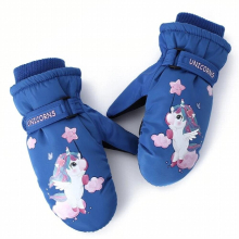 Cartoon Unicorn Print Winter Warm Gloves for 2-5 Year Kids Windproof Snow Gloves