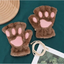 Children Cat Paw Gloves Winter Kitten Fingerless Mittens Christmas Halloween for Boys Girls 7-12 Years