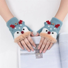 1 Pair Thickening Baby Girl Boy Fingerless Plush Velvet Cartoon Reindeer Kids Mittens Warm Children Gloves