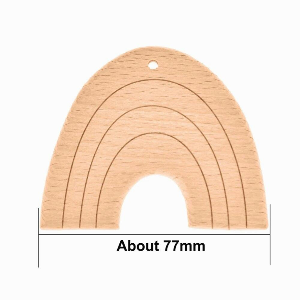 Mabochewing 1pcs Rainbow Shaped Beech Wood Teether Pendant Laser Pattern Safe Natural Baby Chewing Teethers