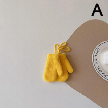 Mittens Gloves Knitted 1-3Y Kids Baby Girls Boys Children Solid Winter Thicken Fleece Keep Warm Knitting Accessories