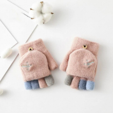 Autumn Winter Baby Cartoon Gloves Kid Thicken Warm Boy Girl Five-finger Flip Half-finger Glove Children Finger Mittens
