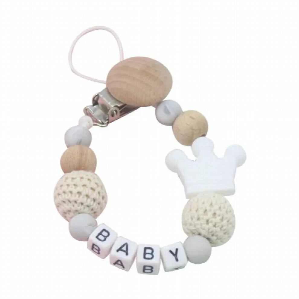 Baby Pacifier Chain Clip Crochet Cartoon Animals Nursing Teether Soother Holder Beech Wooden Clip DIY Dummy Nipple Holder