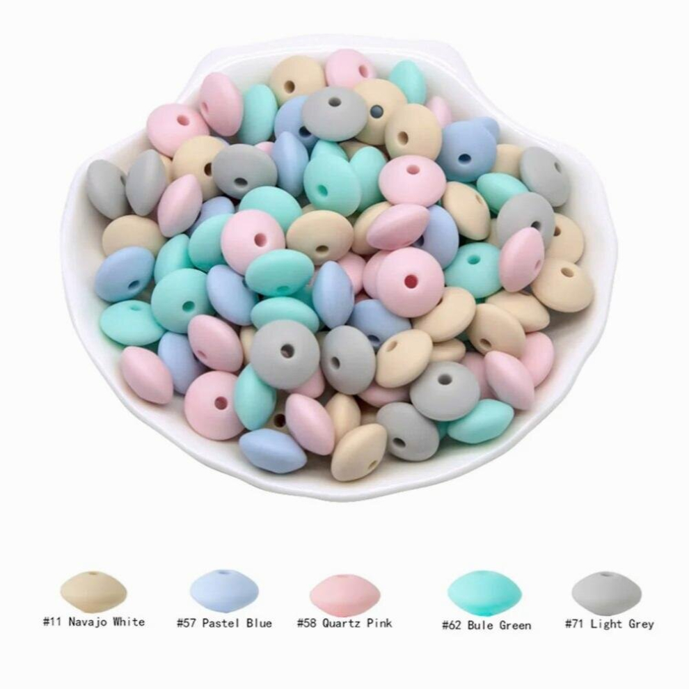 Cute-Idea 20Pcs Silicone Lentil Beads 12MM Baby Abacus Teething Beads BPA Newborn Baby Rodent Pacifier Chain Toy Baby goods