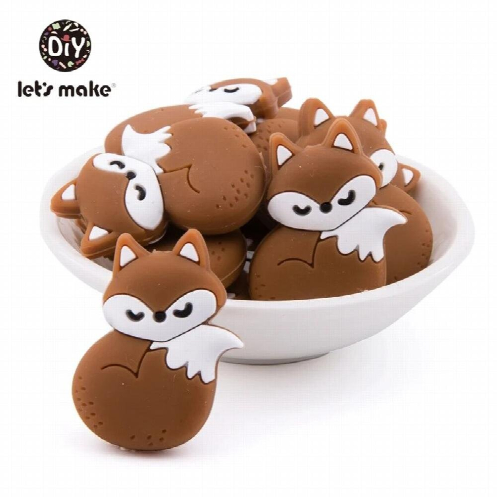 Lets Make Silicone Beads Teething Cartoon Fox Beads Animals 5pcs DIY Pacifier Clip For Children Newborn Baby Teether For Teeth