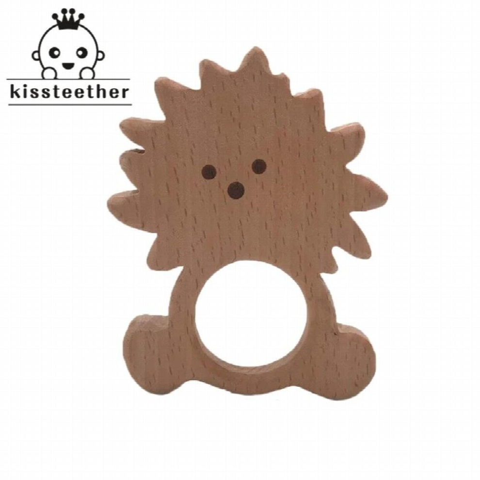 5pcs Smooth Beech Wooden Lion Baby Teether Cartoon animal Natural Wooden Teethers Wood Teething Accessories, Baby Chew Toys