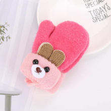 Kids Warm Gloves 0-3 Years Cartoon Bear Baby Boys Girls Gloves Winter Knit Wool Newborn Warm Mittens Velvet Thick Children