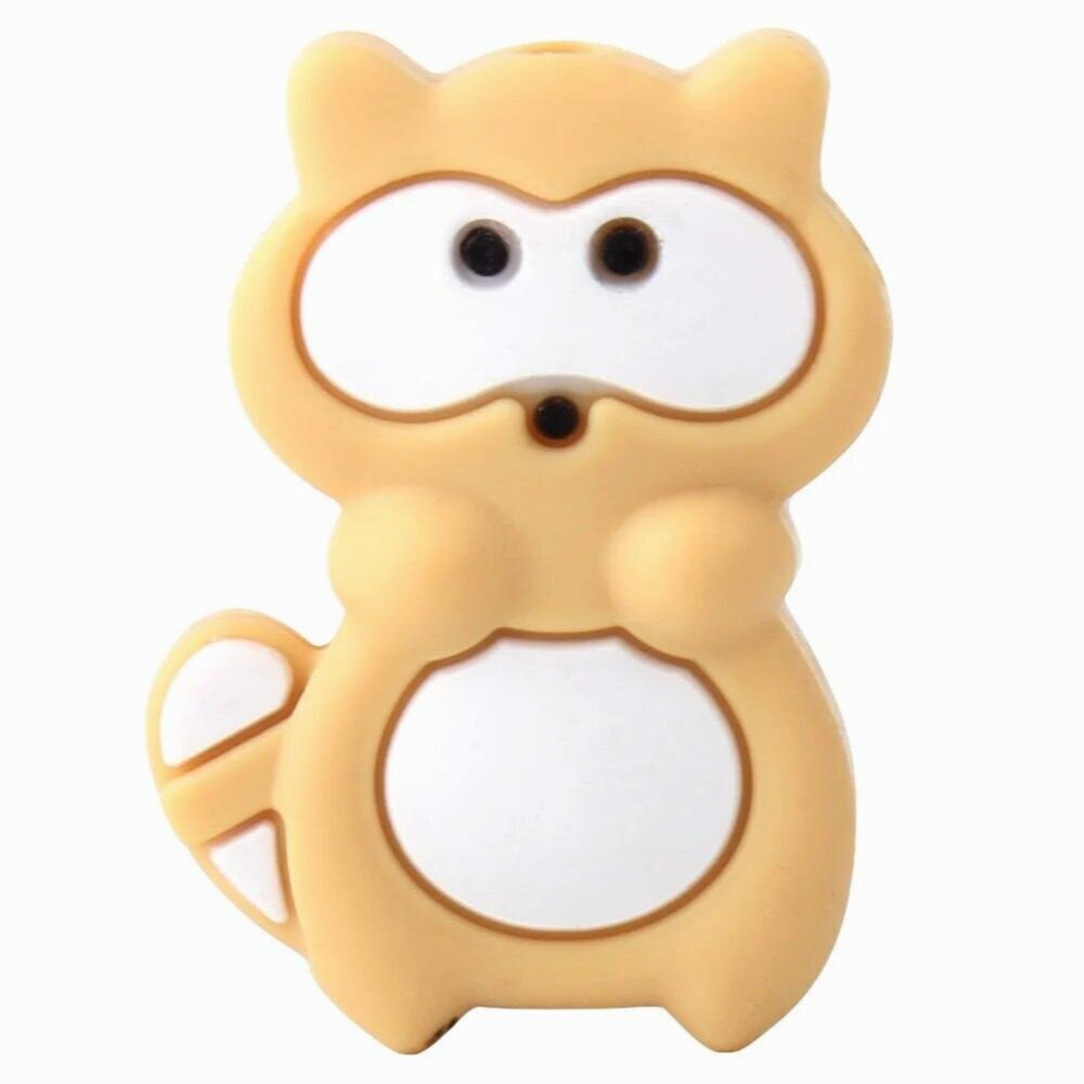4pcs Raccoon Fox Perle Silicone Beads Animal Silicone Teething Beads Pacifier Clips Chain Food Teether Beads