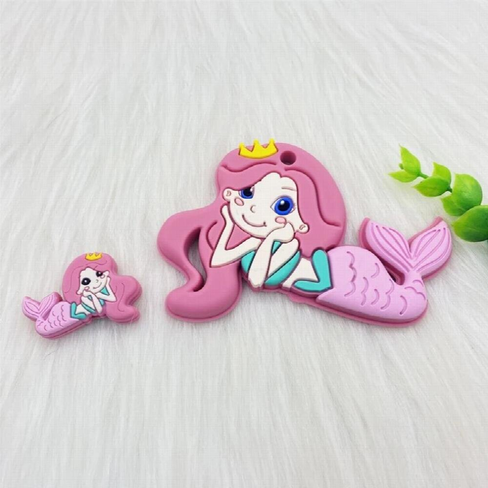2pc/set Mermaid Baby Silicone Teether Rodent BPA Food Silicone Teeth Nursing Pacifier Clip Silicone Bead