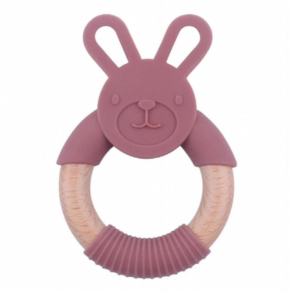 BPA Silicone Baby Teether Cartoon Rabbit Wooden Ring Newborn Handhold Teething Toys Rodent Molar Play Gym Educational Toy