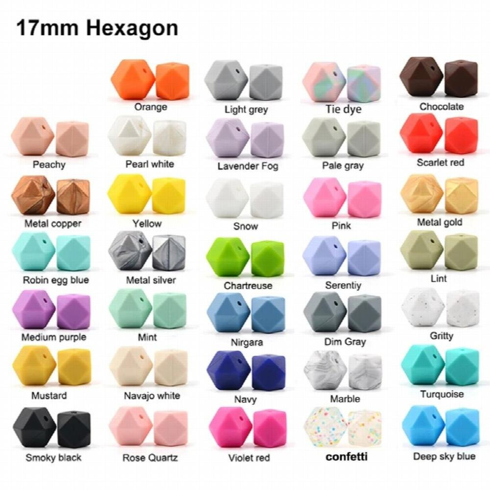 50PCS 17mm Hexagon Silicone Beads Baby Teether Baby Teething Toy BPA Chewable Soft Food High Beads