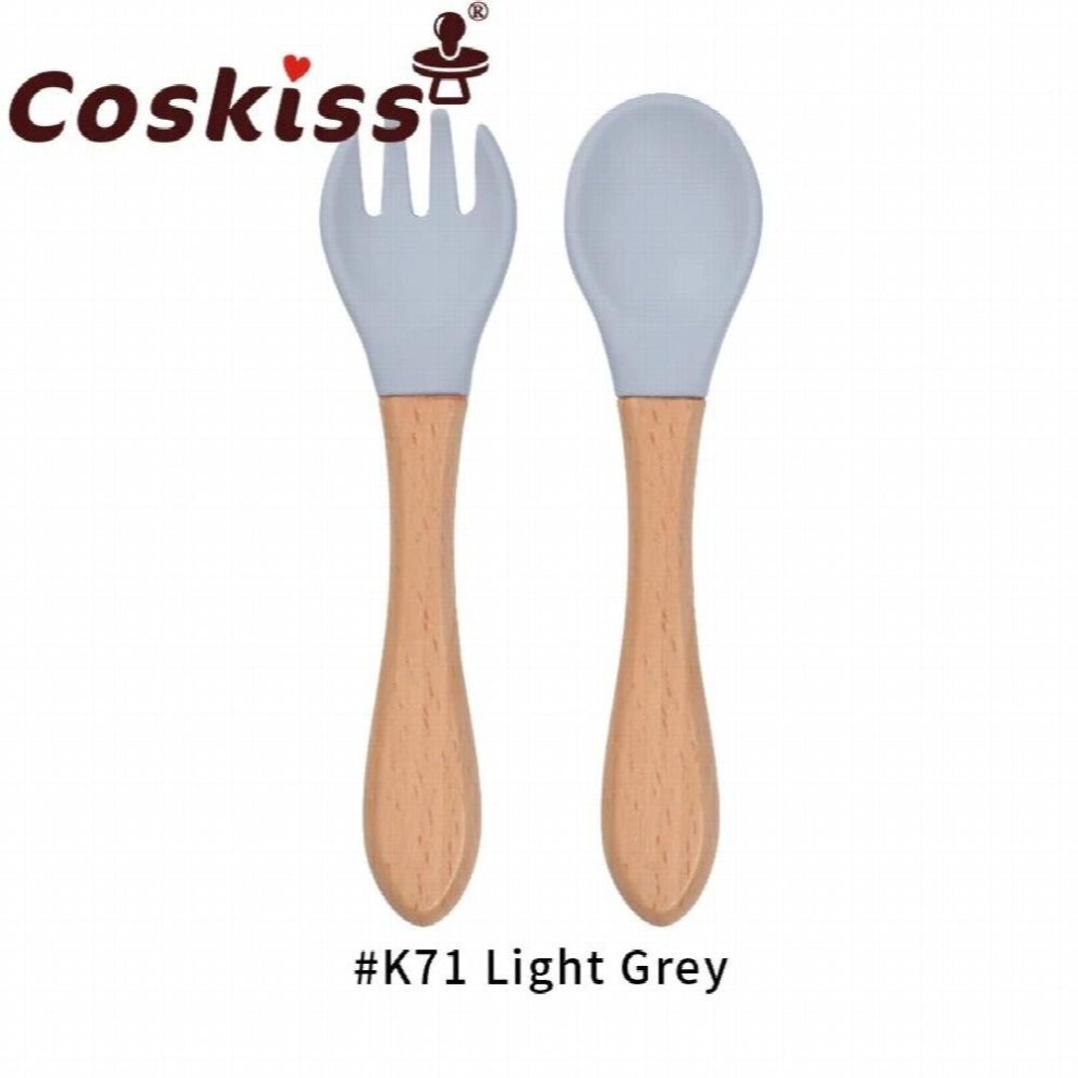 2pcs Baby Bamboo Fork Silicone Wooden Feeding Spoon Toddlers Infant Feeding Accessories Organic BPA Food