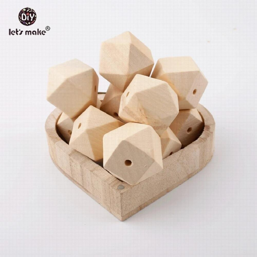 Lets Make 5PCS Geometry Wooden Teether Unfinished Hexagon 16MM Beads DIY Crafts Necklace Nursing Bracelet Beads Baby Teethers
