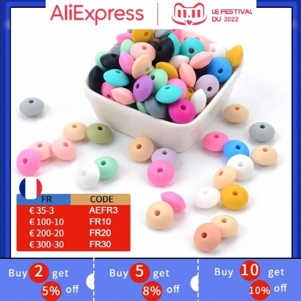 12MM 100pcs/lot Silicone lentil Beads Silicone BPA DIY Charms Newborn Nursing Accessory Teething Necklace Teething Toy
