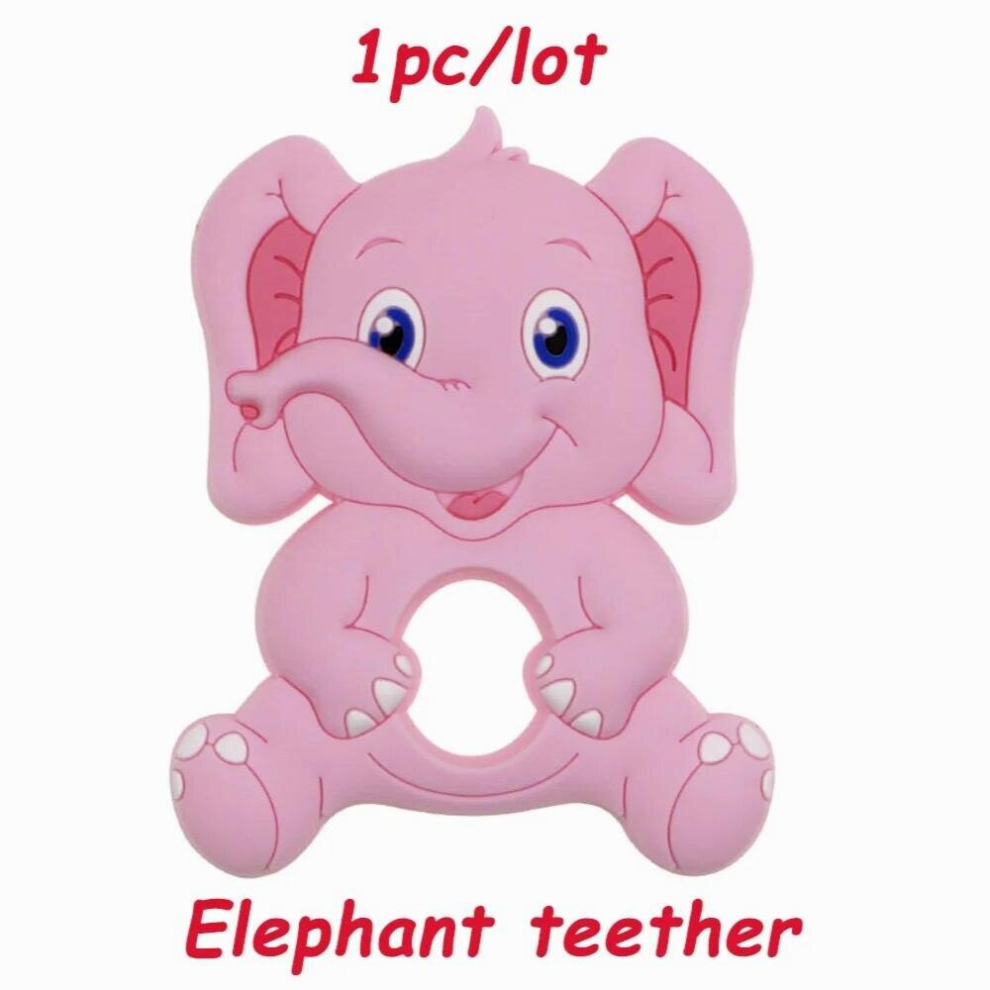 Sunrony Cartoon Animal Elephant Silicone Bead Teether Clip Food Pendants DIY Pacifier Chain Accessories Baby Teething Toys