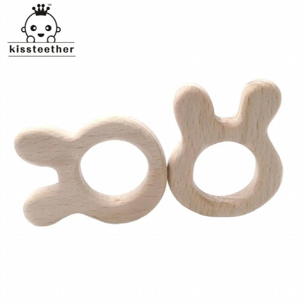 Beech Wooden Rabbit Natural Wooden Teether DIY Wood Personalized Pendent Eco-Friendly Safe Baby Teether Toys