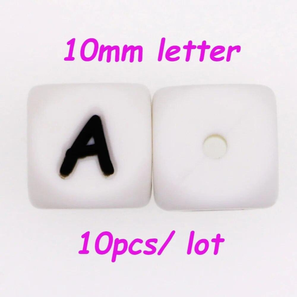 Sunrony 10Pcs 10mm English Alphabet Silicone Beads Baby Teethers DIY Pacifier Chain Necklace Accessories Chewable Nursing Toys