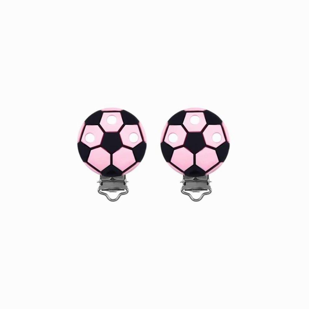 Sunrony 3Pcs Round Football Silicone Clip Metal Bracket Baby Teething Teether Beads Appease Pacifier Chain Accessories BPA