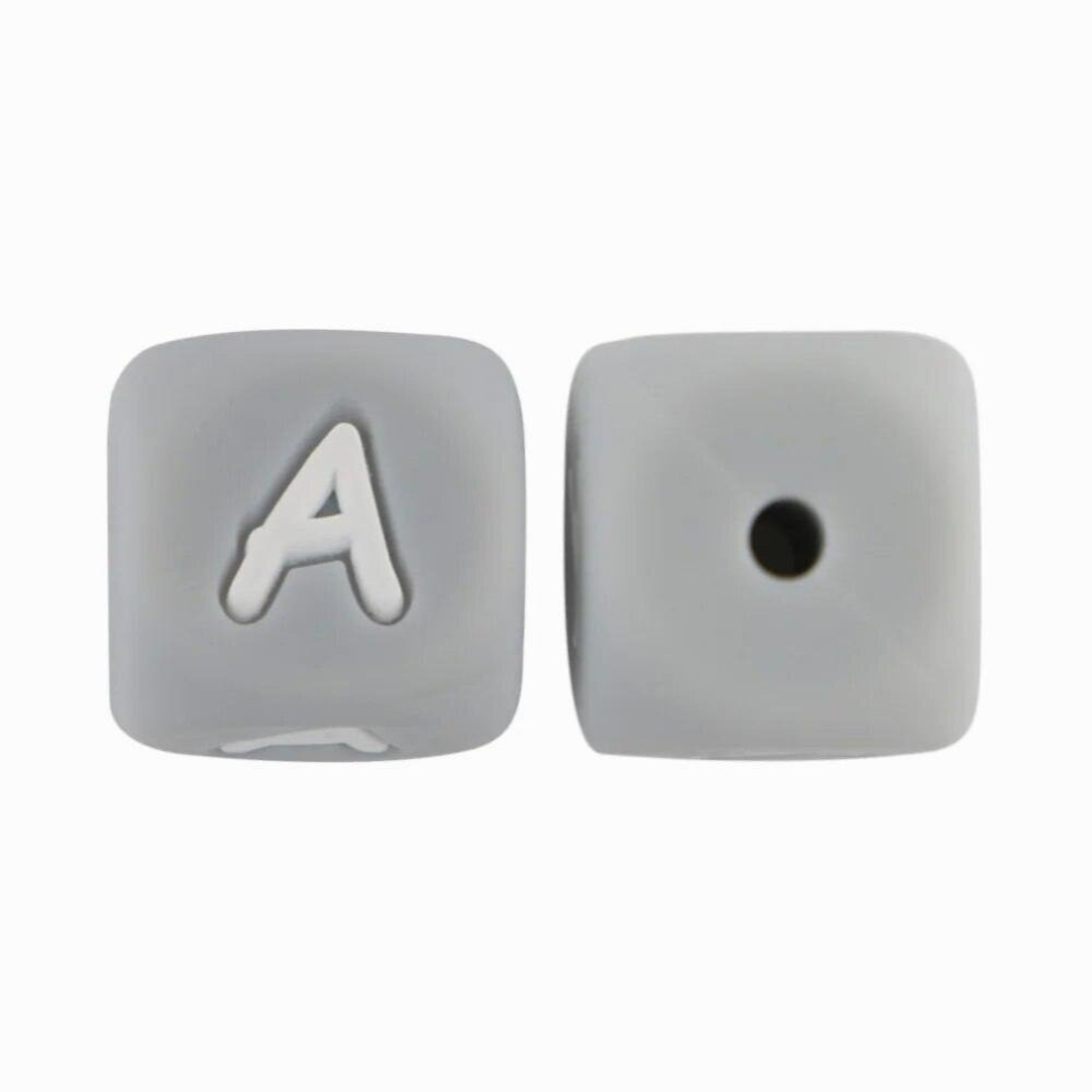 Kovict 10Pcs 12Mm Silicone Alphabet Letters Beads Kids Teething Diy Pacifier Chain Silicone Baby Teether Toys Bpa Gray