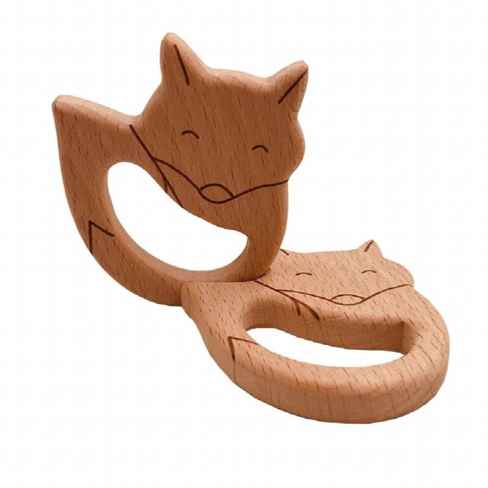 Kissteether Baby Wooden Teether Beech Wood Cartoon Fox Teething Toys Montessori Inspired Nursing Pendant Baby Teether