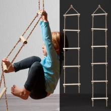 5/6Wooden Rungs Rope Ladder Children Climbing Toy Kids Sport Rope Swing Safe Arm Training Fitness Toys Equipment Indoor Outdoor Climbing Frame