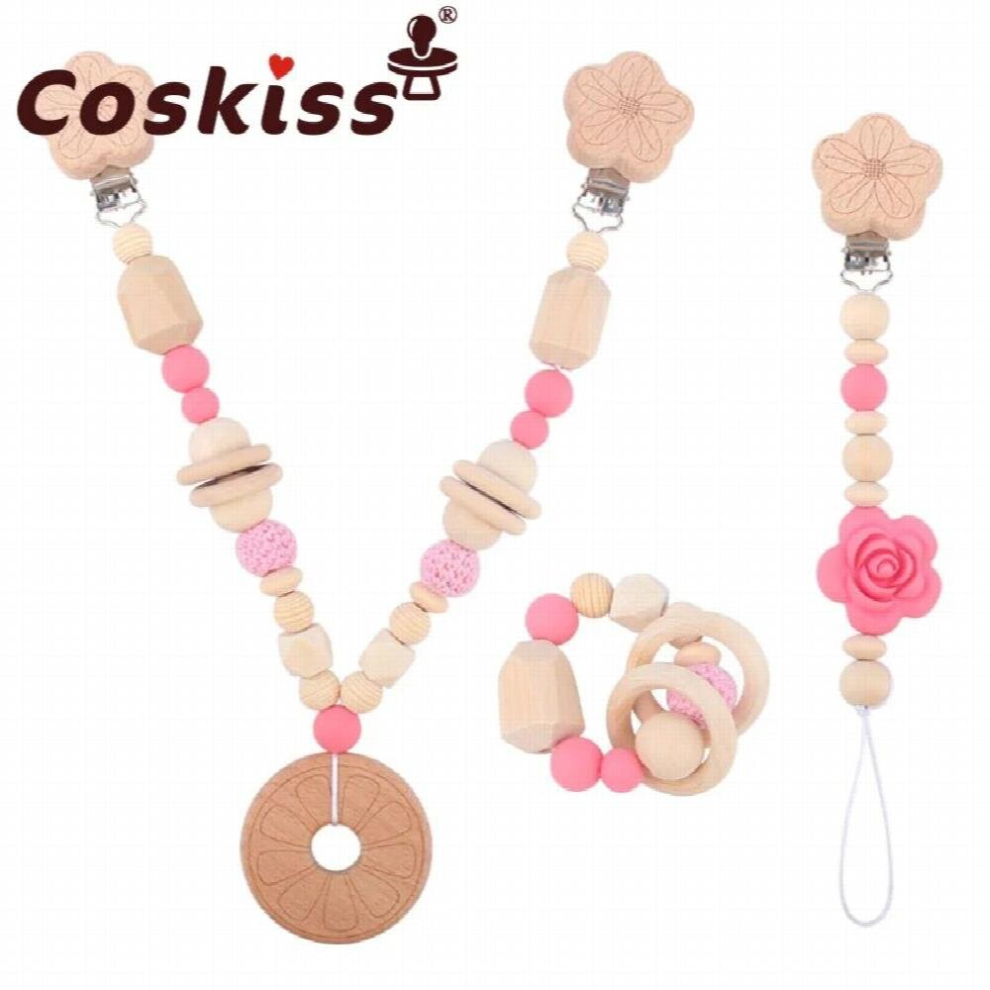 Rose Pacifier Chain Childrens Stroller Chain Decorative Pendant Cartoon Molar Teether Bracelet Accessories Set