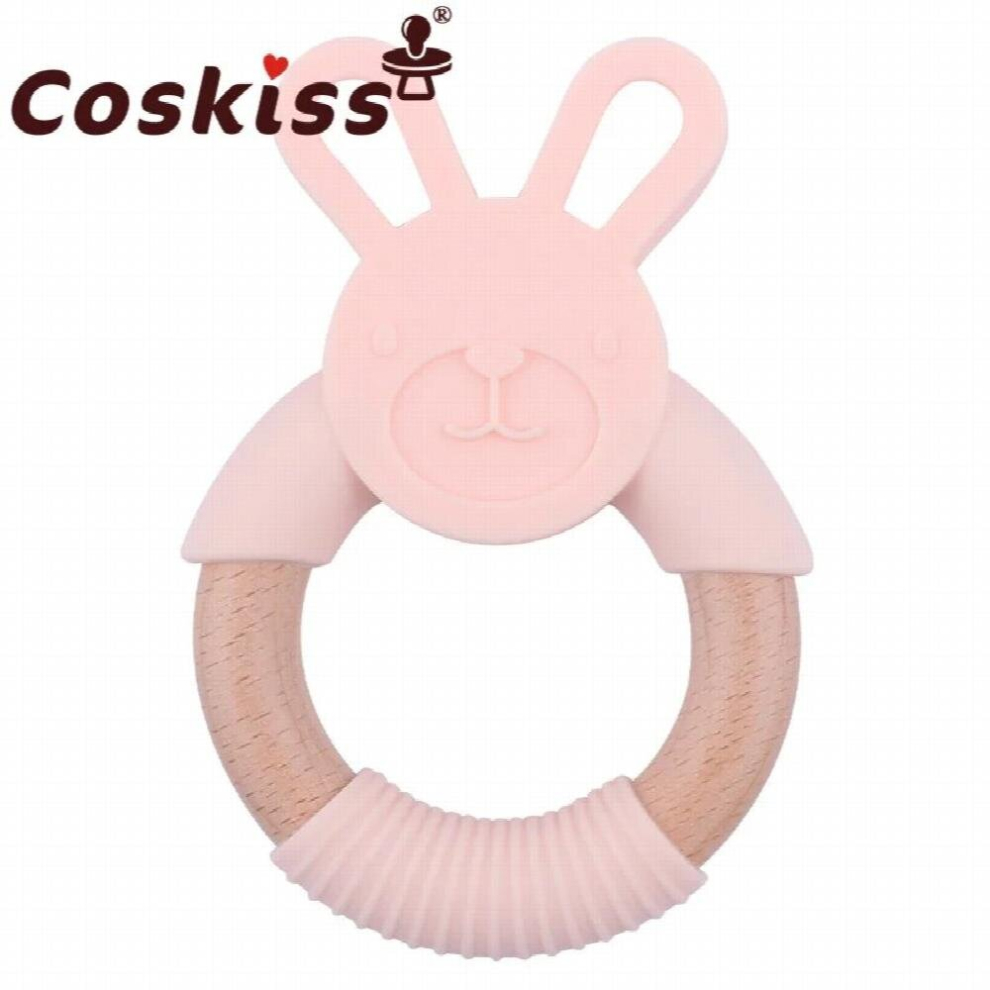 Teether Silicone Animal Wood Ring Teether Bite Rodent Beech Baby Cartoon Animal Rabbit Teether BPA Toy Gift