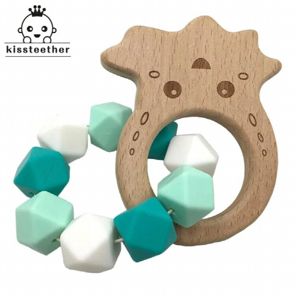 Silicone Teething Ring Infant Baby Bracelet Beaded Bangle Silicone Teether Octopus Beech Wood Teether Ring Toys Kids Chew Toy