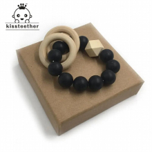 Baby Teether Nursing Bracelet Food Silicone Beads Wooden Ring Teether Nature Safe Organic Infant Baby Bangle Teether Toys