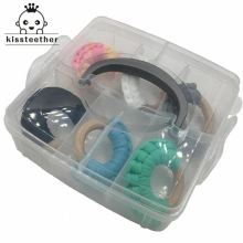 DIY Nursing Combination boxed Crochet Rings Coloured Melange beads Wooden crochet Cloth ring baby necklace teether accessories