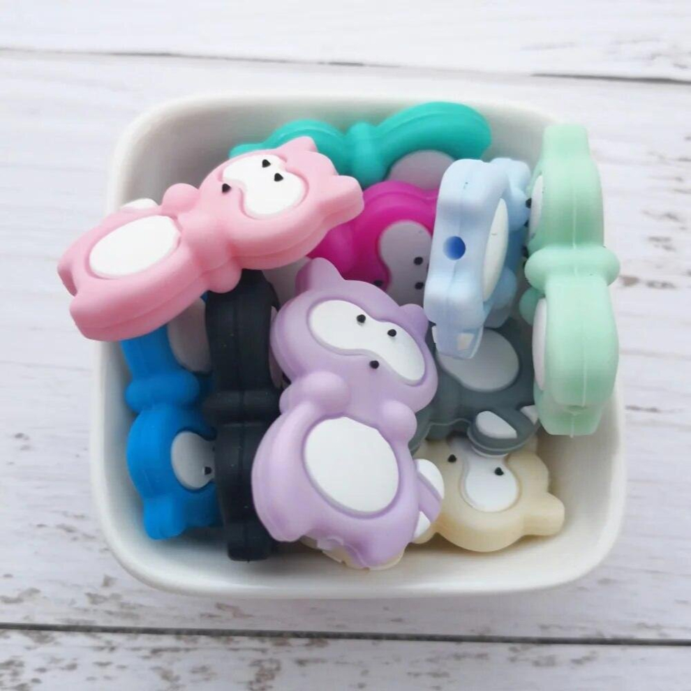 Raccoon Silicone Beads 10pcs/lot Teethers BPA Raccoon Shaped Pacifier Holder Accessories DIY Loose Bead For Teething Neckl