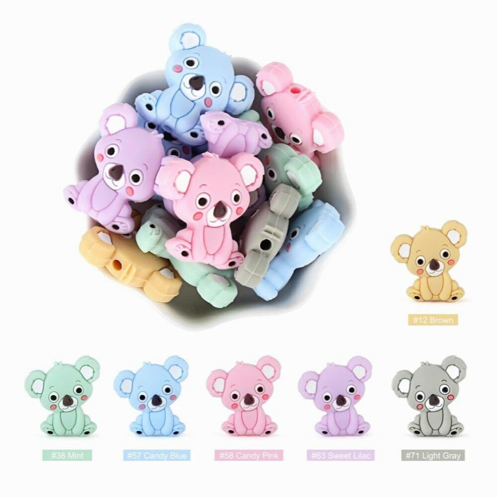 10Pcs Silicone Beads Cartoon Animal BPA Rodents Baby Teething Necklace Toys Koala Raccoon Pacifier Accessories