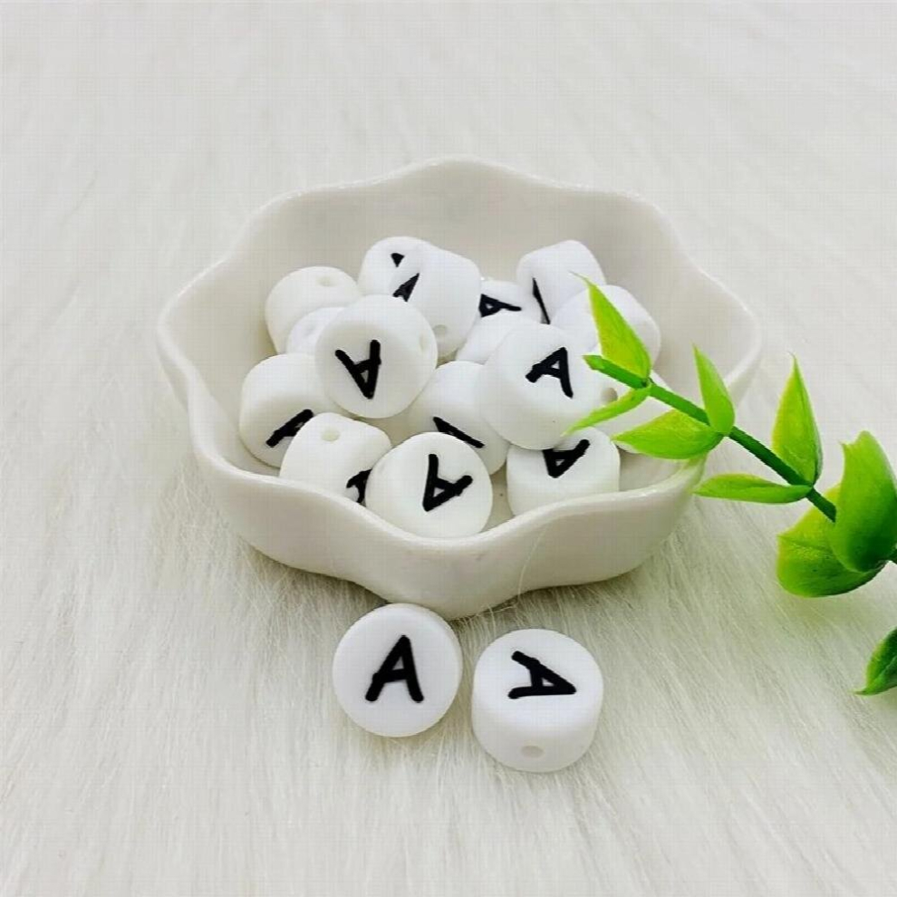 10pcs 12mm silicone letter beads Bpa flat round molar beads baby teether DIY baby pacifier personalized accessories
