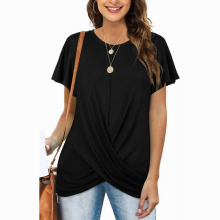Maternity Round Neck Solid Twist Short Sleeve T-Shirt