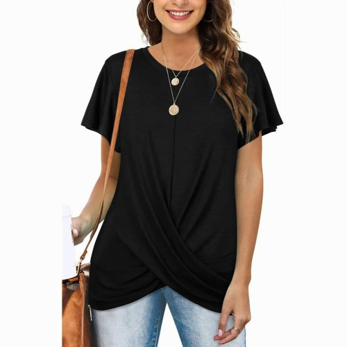 Maternity Round Neck Solid Twist Short Sleeve T-Shirt