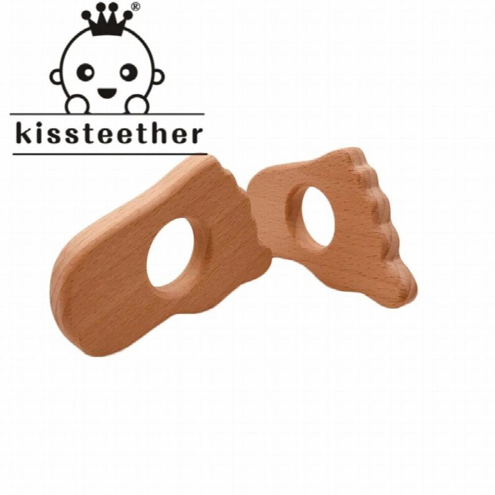 Kissteether Natural Wooden Animal Sole Baby Wooden Teether Teething Rattle Montessori Inspired Nursing