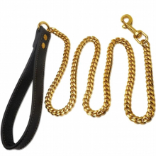 Stainless Steel Pet Dog Leash For Small Medium Dog Chain with Leather Handle Leads Iron Chain Anti-Bite Metal Pet Dog Leash