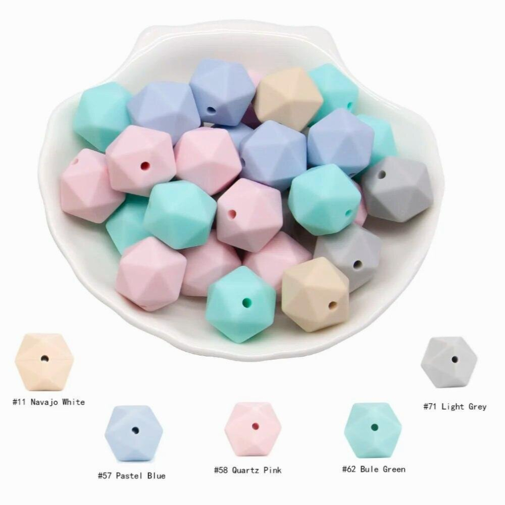 Cute-Idea Silicone Beads 30pcs 14mm Polygon Hexagon Silicone Teething Bead DIY Baby Pacifier Chain BPA Silicone Teether