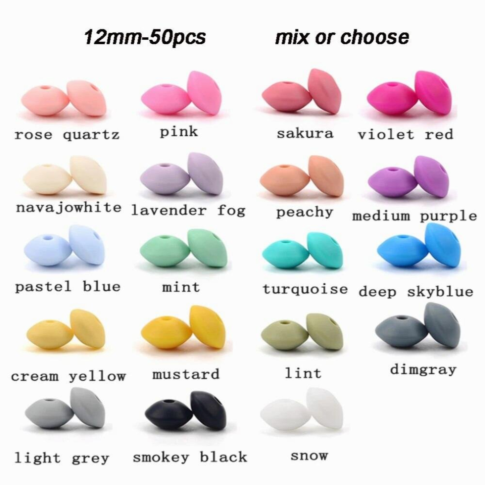 50pcs/lot 12mm Silicone lentil Beads Silicone BPA DIY Charms Newborn Nursing Accessory Teething Necklace Teething Toy