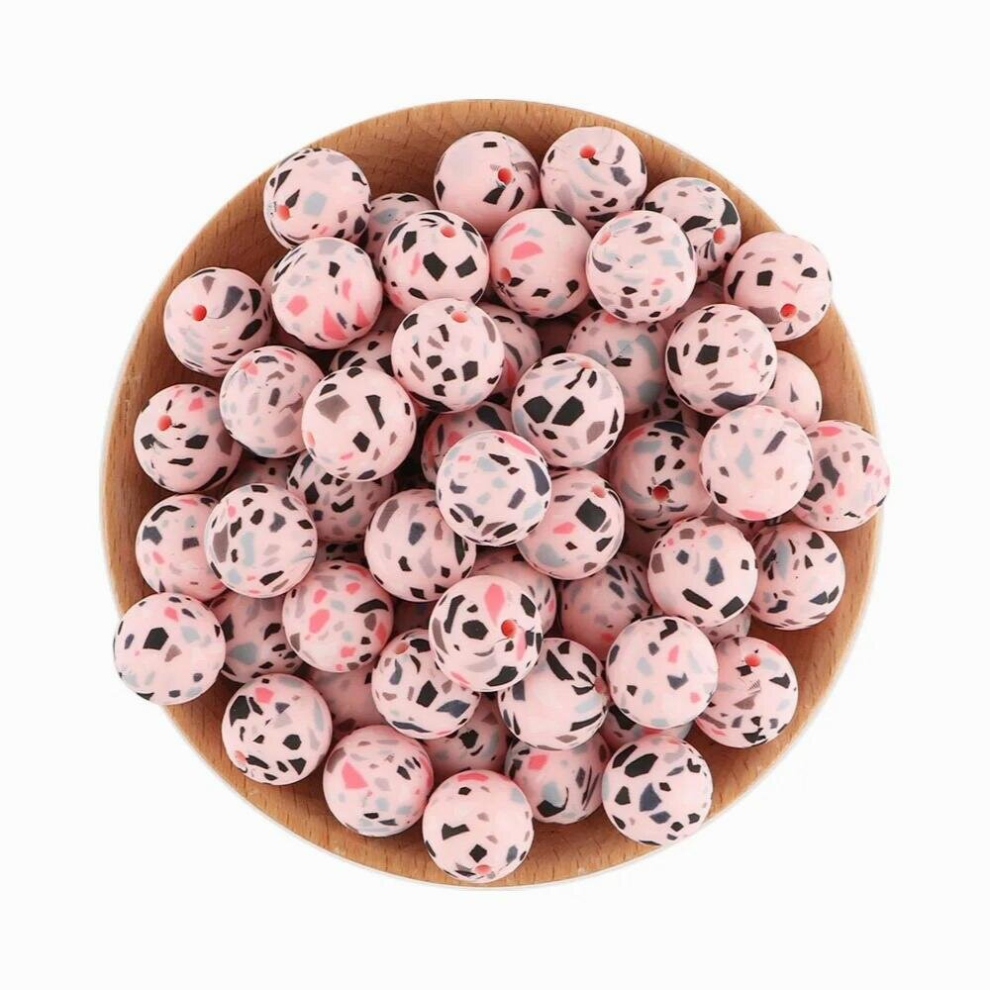 Sunrony 10/20pcs 12mm Leopard Print Silicone Beads Food Teether BPA DIY Pacifier Chain Accessories Baby Teething Toys