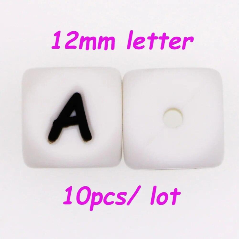 Sunrony 12mm 10Pcs Silicone Letters Beads English Alphabet Baby Teether For Personalized Name DIY Pacifier Chain Clip Toys