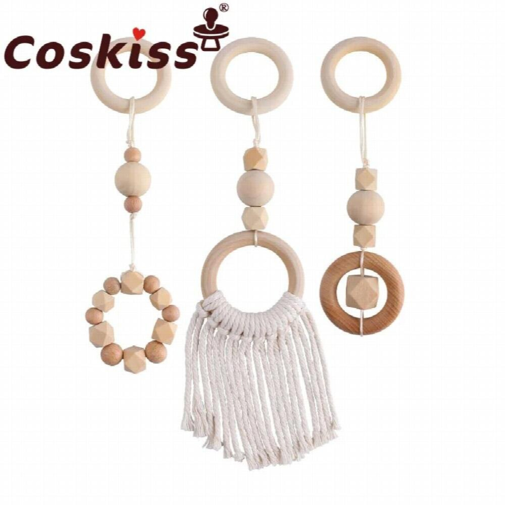 1set Baby Wooden Teether Pacifier Clip Chain Hand-woven Rope Crochet Beads Rodent Soother Clip Baby Shower Gift